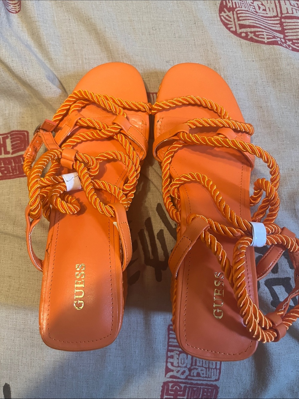 GUESS Orange Twisted-Rope Strappy Sandals